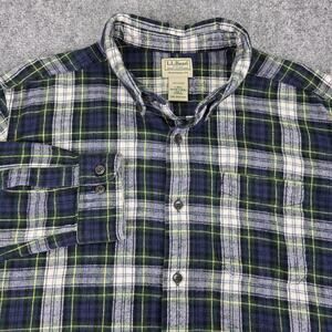 LL Bean Shirt Mens Large Blue Green Plaid Flannel Button Down Long Sleeve Casual